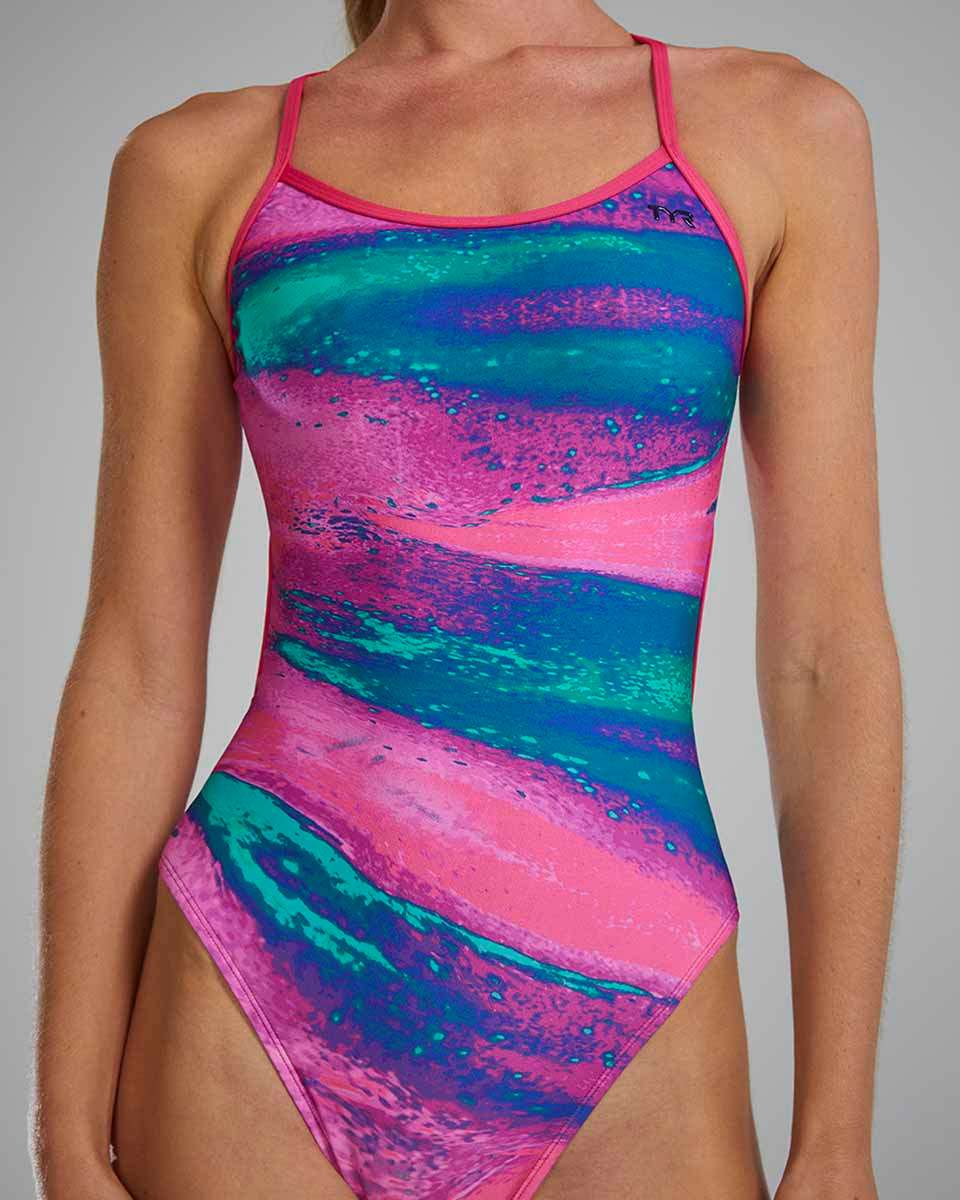 TYR Womens Diffusion Trinityfit Plasma swimsuit with sleek design and vibrant plasma color, perfect for competitive swimming.
