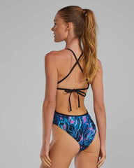 TYR Womens Marmaris Crosscutfit Tieback Swimsuit in blue and pink, featuring a stylish design and tieback detail.