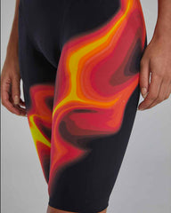 TYR Women's Venzo Infrared open back kneeskin suit in fire red, showing the sleek swimwear design with open back and vibrant color.