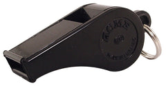 Black Acme Thunderer 660 whistle with metal body and ergonomic design, ideal for sports and safety signaling.