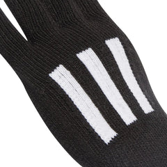 Black Adidas Three Stripes Conductive Gloves showing the textured fabric and branding on the wrist area.