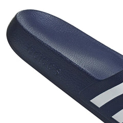 Adidas Adilette Aqua Slides in navy blue with white logo, casual slip-on footwear for beach or pool activities.