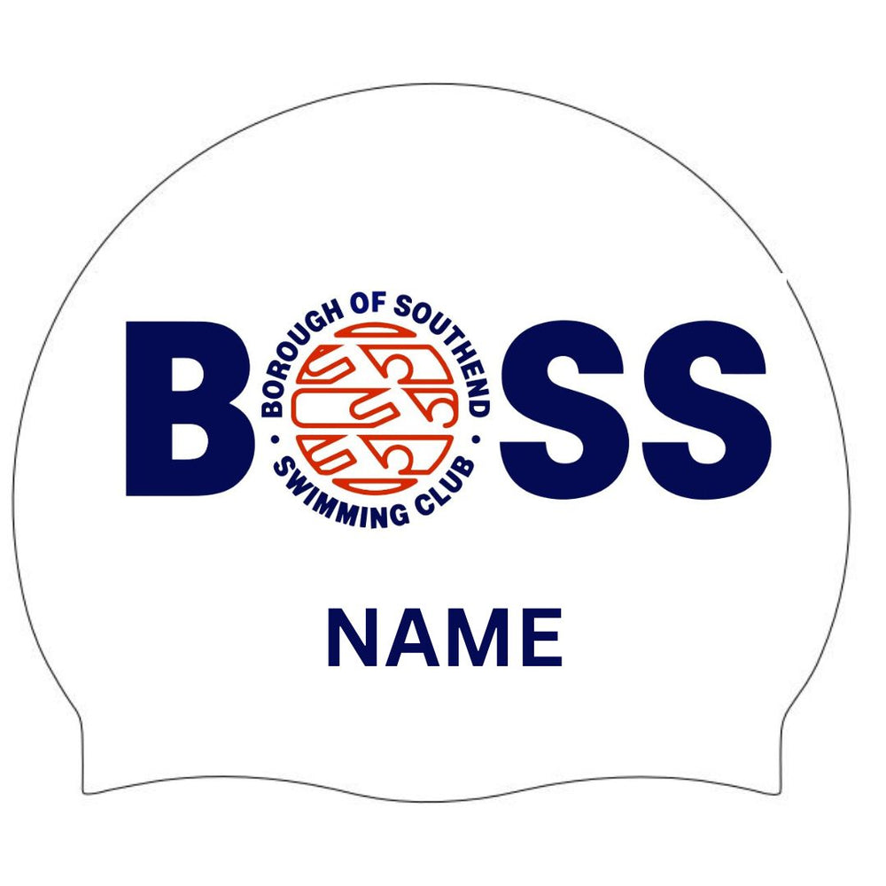 Allens Borough Of Southend Club Logo + Name Swimming Cap - White/Blue/Red | Allens Of Kingsbury