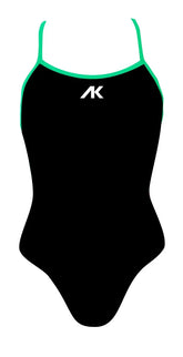Black AK Women's AK Tieback swimsuit with a stylish tieback design, crafted for comfortable beach or pool wear.