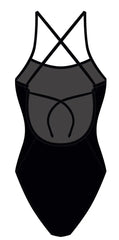 Women's AK Tieback Swimsuit in Nero, black one-piece swimwear with stylish tieback design, perfect for beach or poolside.