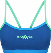 Amani Girls Seaglass Bikini Top in blue, featuring a tankini style with adjustable straps and a comfortable fit.