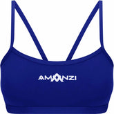 Amani women's cobalt blue bikini top, tankini style, with adjustable straps and supportive design, perfect for beachwear.
