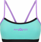 Amani Womens Lagoona bikini top in blue and purple with a stylish tankini design, featuring adjustable straps and vibrant floral patterns.