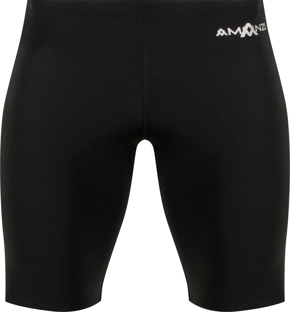 Amani Boys Acceler8 RIZE Black Jammers, snug fit swimwear with sleek black design, suitable for competitive swimming.