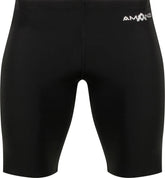 Black Amanzi Mens Acceler8 RIZE Jammers for swimming, featuring a sleek design and comfortable fit for competitive swimmers.
