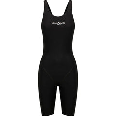 Amani Girls Acceler8 RIZE black kneesuit for swimming, featuring a sleek design and comfortable fit for young swimmers.