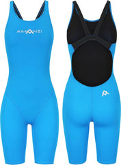 Amani girls' azure active kneesuit in royal blue, featuring a snug fit and durable fabric for swimming and water activities.