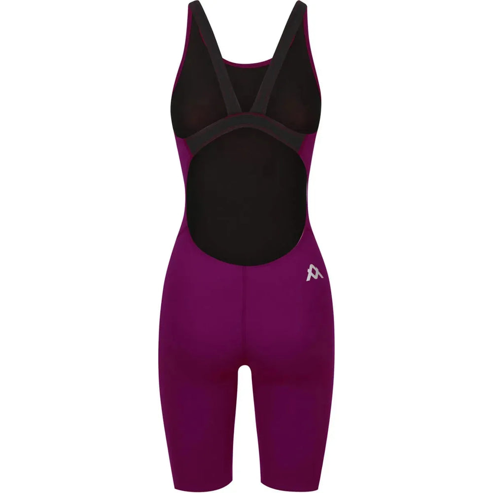Amani Women's Bordeaux purple active kneesuit, close-up of the fitted, stretchy fabric designed for active wear and comfort.
