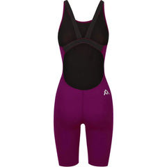 Amani Women's Bordeaux purple active kneesuit, close-up of the fitted, stretchy fabric designed for active wear and comfort.