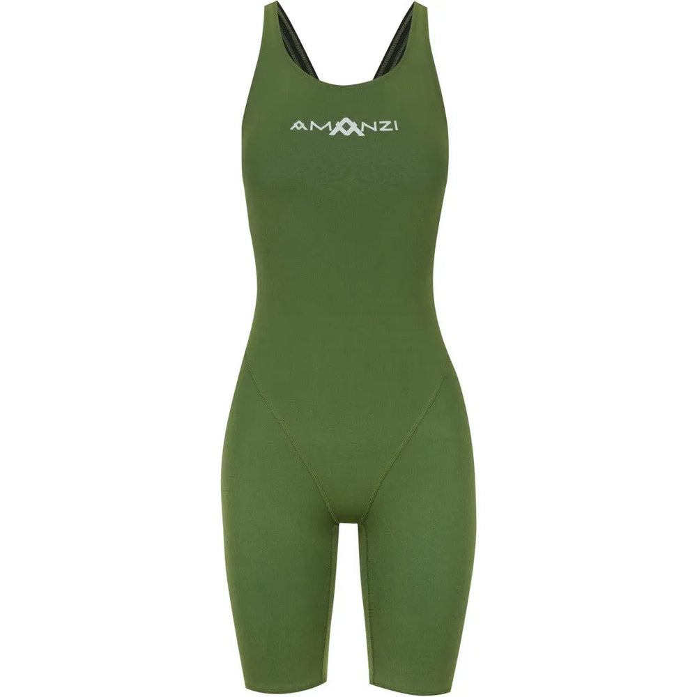 Green Amanzi Womens Memphis Active Kneesuit with long sleeves, fitted design, and front zipper for comfortable active wear.