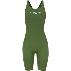 Green Amanzi Womens Memphis Active Kneesuit with long sleeves, fitted design, and front zipper for comfortable active wear.