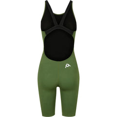 Green Amanzi Women's Memphis Active Kneesuit, close-up of the fitted wetsuit showcasing flexible material and sleek design.
