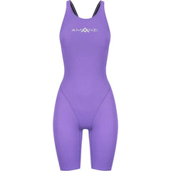 Amandi Womens Iris Active Purple Kneesuit, form-fitting wetsuit with long sleeves and knee coverage for water activities.