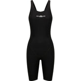 Amanzi Women's Acceler8 RIZE Kneesuit in black, close-up of the sleek, fitted wetsuit designed for water sports and diving activities.