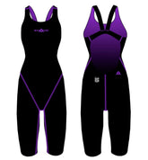 Amani Womens Acceler8 RIZE Kneesuit in Jet and Jewel, black and colorful design, close-up of the sleek, fitted wetsuit for women.
