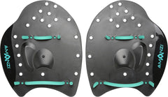 Amani Jet Hand Paddle Set in black, featuring two ergonomic swimming paddles with textured grips for enhanced training.