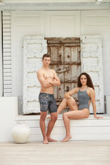 Amani girls' grey shadow tie-back one-piece swimsuit with a stylish design and comfortable fit, perfect for swimming and beach days.