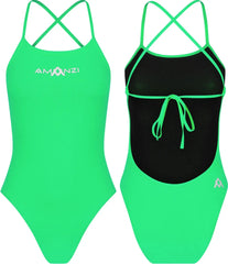 Amani women's green peppermint tie-back one-piece swimsuit, featuring a stylish design and adjustable back tie.