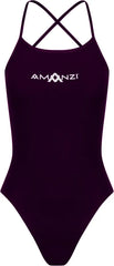 Amani Women's Persia purple tie-back one-piece swimsuit with sleek design, ideal for swimming and beachwear.
