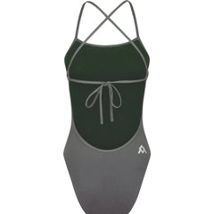 Amani women's grey shadow tie-back one-piece swimsuit featuring a stylish back design and comfortable fit.