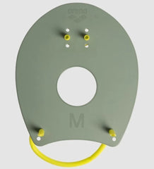 Arena Elite Hand Paddle 2 in sage and lime colors, showcasing a lightweight sports paddle designed for swimming training.
