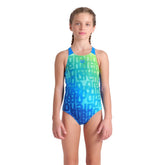 Arena Girls Multi Colours V Back Swimsuit - Blue/Green