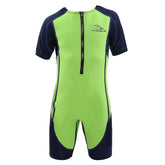 Green AquaSphere Kids Stingray HP short sleeve wetsuit designed for children, featuring a comfortable fit and durable neoprene material.