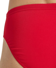 Arena men's team swim solid briefs in blue, showcasing the snug fit and sleek design of these performance swimwear briefs.