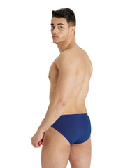 Arena men's team swim solid briefs in navy blue, featuring a snug fit and quick-drying fabric for competitive swimming.