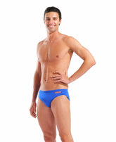 Arena Mens Team Swim Solid Brief - Neon Blue/Team Orange - Allens Swimwear