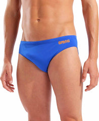 Arena Mens Team Swim Solid Brief - Neon Blue/Team Orange - Allens Swimwear