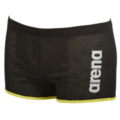 Black Arena Square Cut Drag Shorts designed for competitive swimming, featuring a sleek, streamlined fit for reduced water resistance.