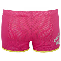 Pink Arena square cut drag shorts designed for competitive swimming, featuring a sleek, snug fit and durable fabric.
