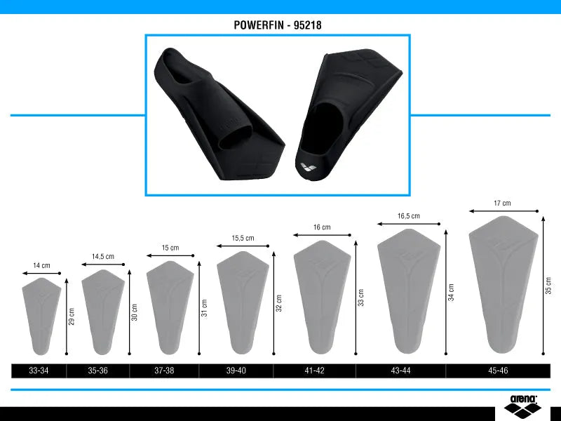 Black Arena Power Fin for swimming, showing the sleek fin shape and textured surface for enhanced underwater propulsion.