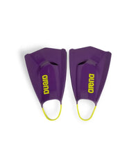 Arena Powerfin Pro II training fin in plum and lime, designed for swimming training, with a sleek fin shape and adjustable strap.