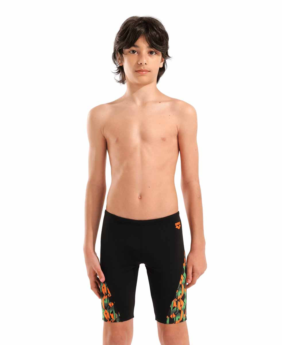 Arena Boys Print Swim Jammer - Black/Orange | Allens Of Kingsbury