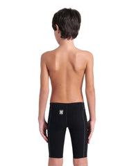 Arena Boys Powerskin Impulso Jammers in black and teal, designed for young swimmers, with a snug fit and sleek swimwear style.