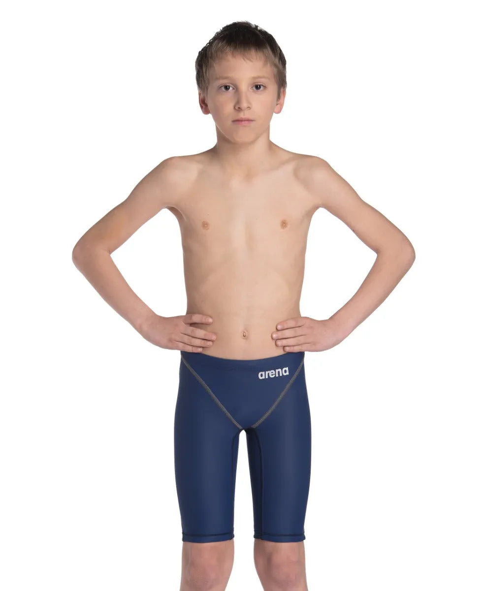 Arena Boys Powerskin ST Next Jammer in navy, close-up of sleek swim jammers designed for competitive swimming.