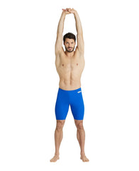 Blue Arena men's team swim jammer, fitted swimwear for competitive swimming, made with durable, streamlined fabric.