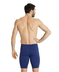 Arena men's navy blue swim jammers with a solid design, ideal for competitive and training swimwear.