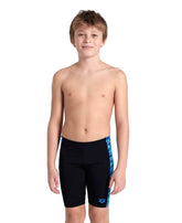 Blue and multi-colored boys' swim jammers by Arena featuring a pool tile pattern, designed for comfortable swimming.