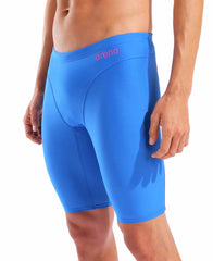 Arena men's Hyperflow solid jammer in blue and purple, featuring a streamlined swimwear design for competitive swimming.