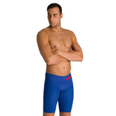 Blue Arena Men's Carbon Glide Jammers for swimming, featuring sleek design and durable fabric for competitive swimwear.