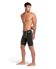 Arena Men's Powerskin Primo Jammer in black and teal, swimming suit designed for competitive swimmers with sleek fit.