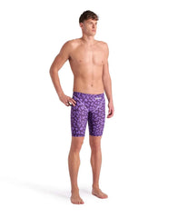 Arena Mens Powerskin ST Next Ltd Edition Leopard Violet jammer, high-performance swimwear with vibrant violet and leopard print design.